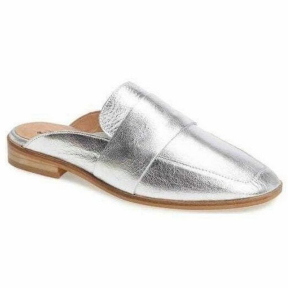 Free People At Ease Metallic Silver Loafers Size EU 36